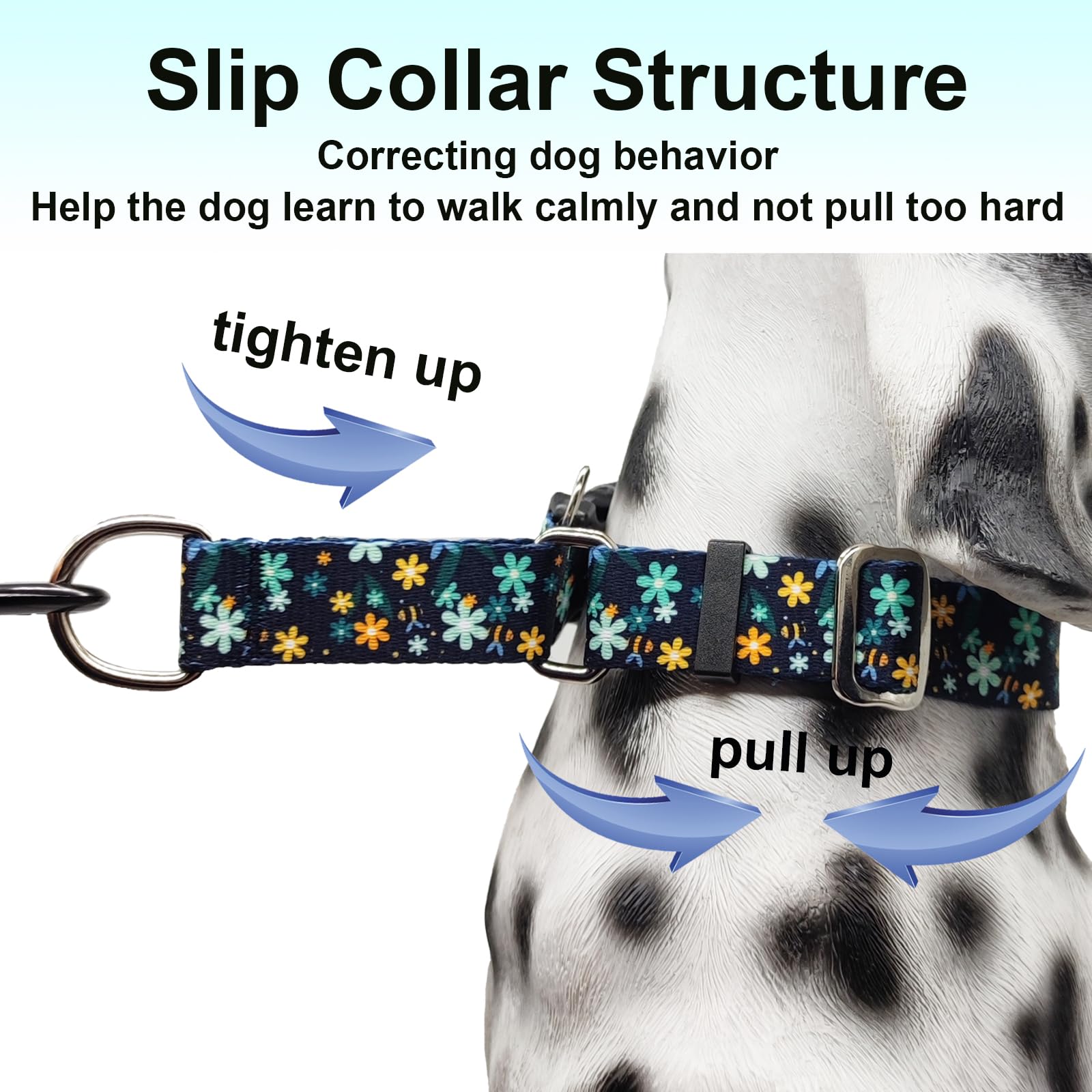Fidohug Martingale Collar With Buckle Adjustable Nylon Limited Slip Training Dog Collars (Green Flower, Medium)